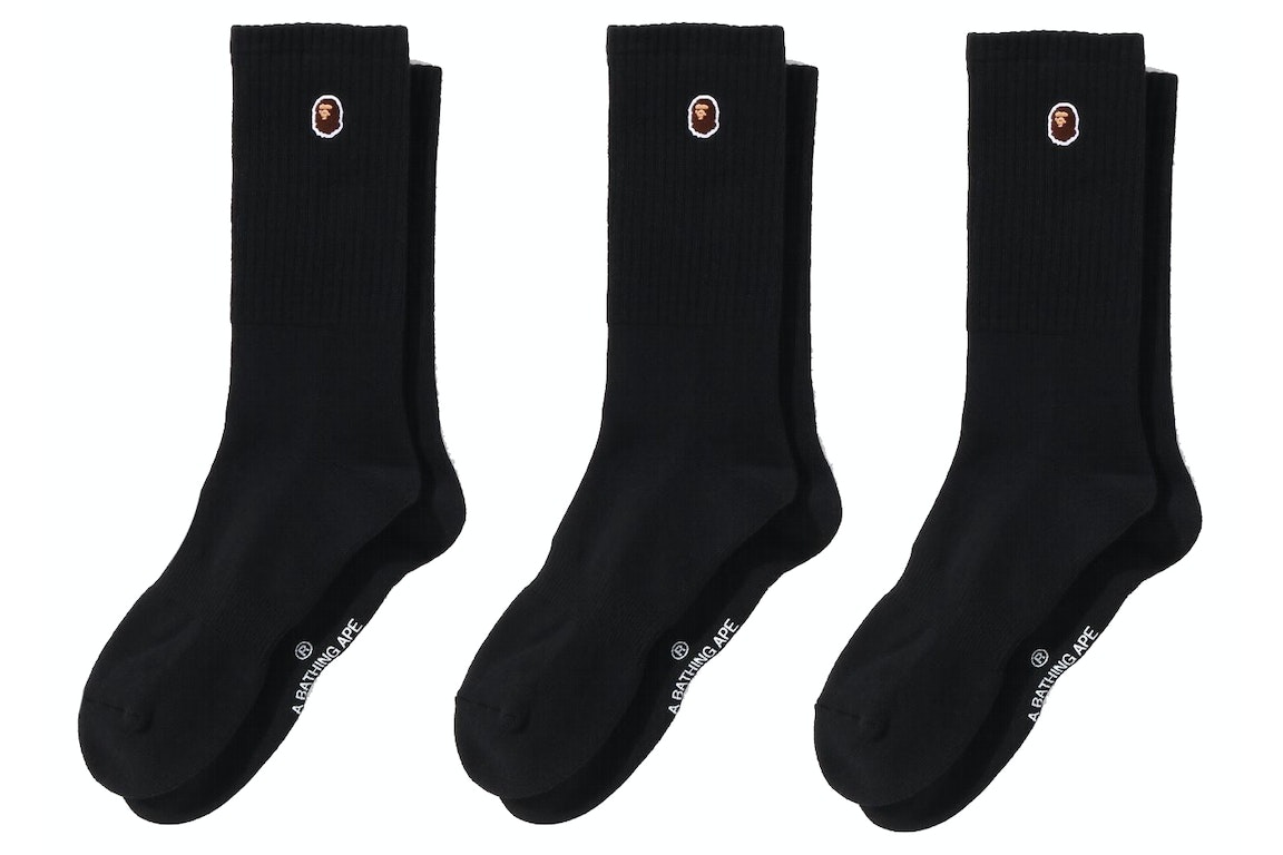 Pre-owned Bape Ape Head One Point Socks (3 Pack) Black