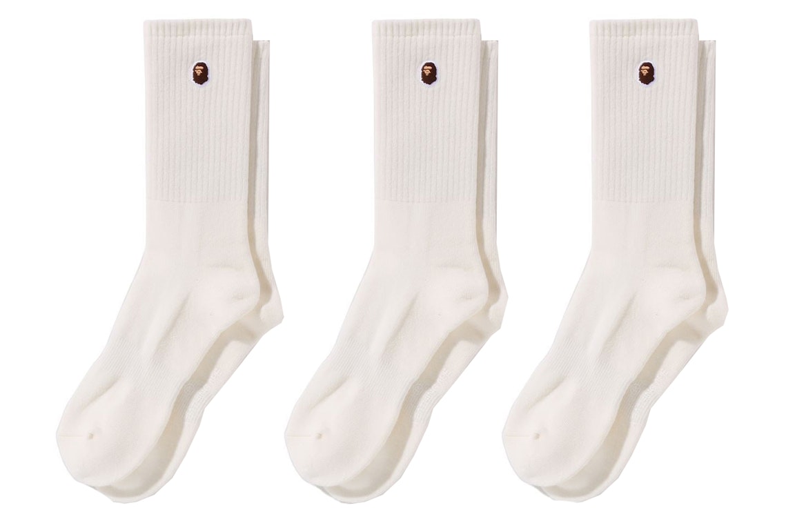 Pre-owned Bape Ape Head One Point Socks (3 Pack) White