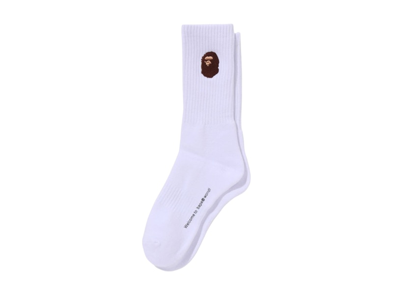 Pre-owned Bape Ape Head One Point Socks (ss25) In White