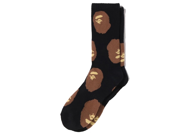 Calcetines BAPE con estampado de cabeza de simio (SS25) negros