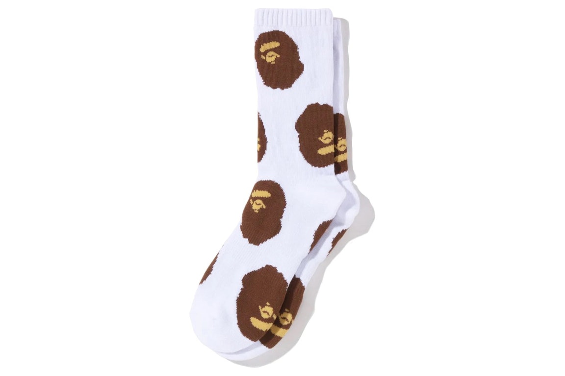 Pre-owned Bape Ape Head Pattern Socks White