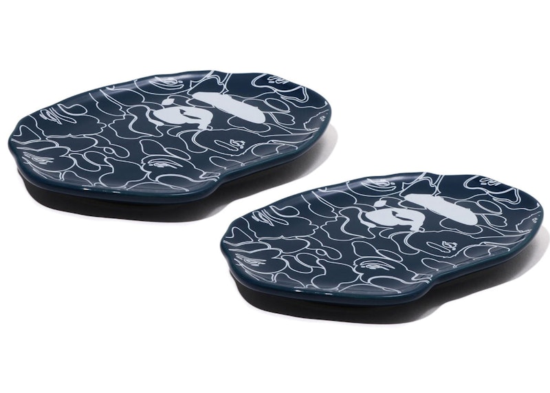 Pre-owned Bape Ape Head Small Plate (set Of 2) In Navy Blue