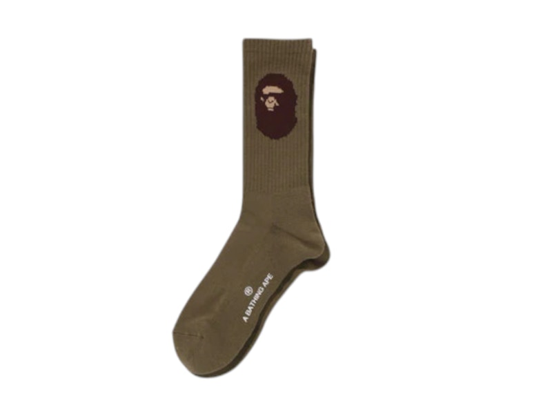 Pre-owned Bape Ape Head Socks (ss25) In Olivedrab Green