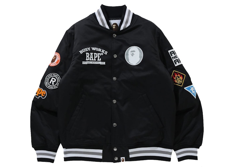 BAPE Archive Patch Puffer Nylon Varsity Jacket Black - FW21 - GB