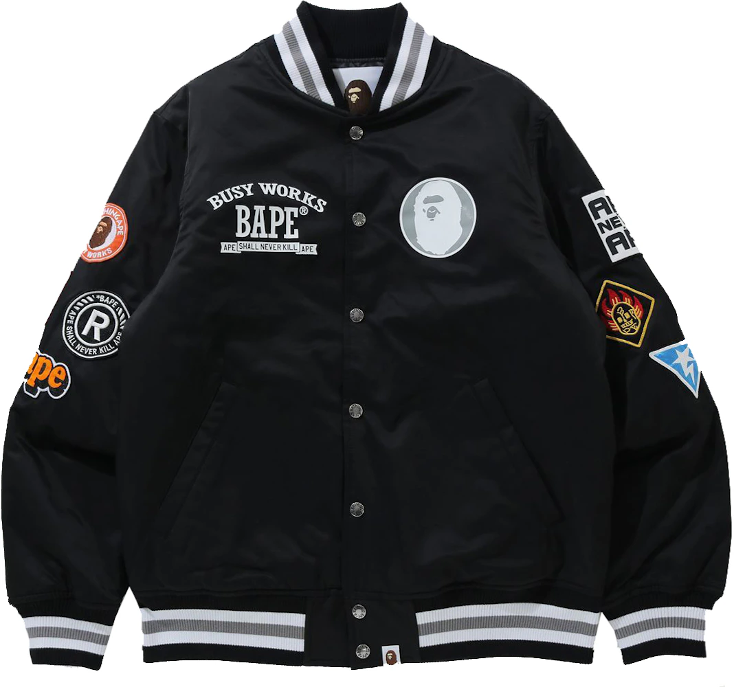 BAPE Archive Patch Puffer Nylon Varsity Jacket Black Men's - FW21 - US