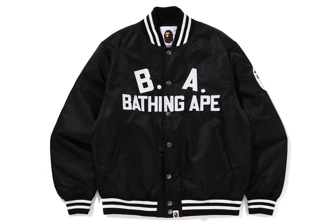 Pre-owned Bape B.a Nylon Varsity Jacket Black