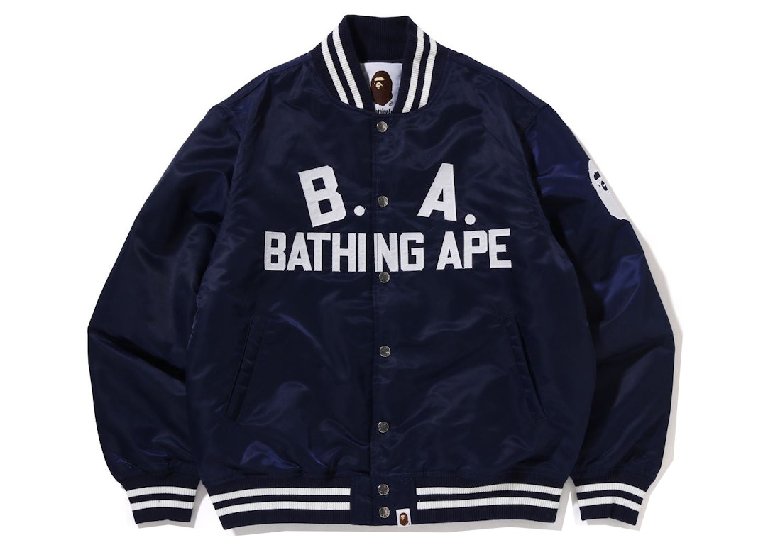 Pre-owned Bape B.a Nylon Varsity Jacket Blue