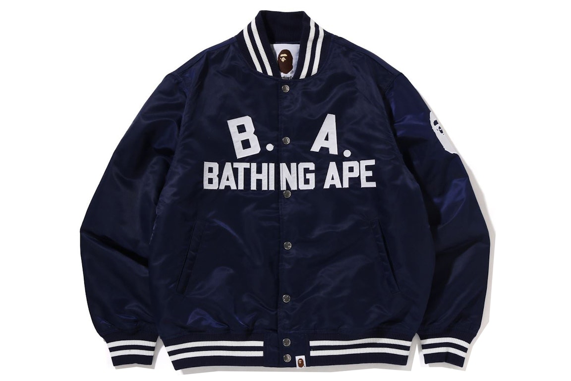 Pre-owned Bape B.a Nylon Varsity Jacket Blue