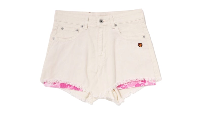 BAPE BABY LISA Embroidered Rhinestone Shorts Off-White