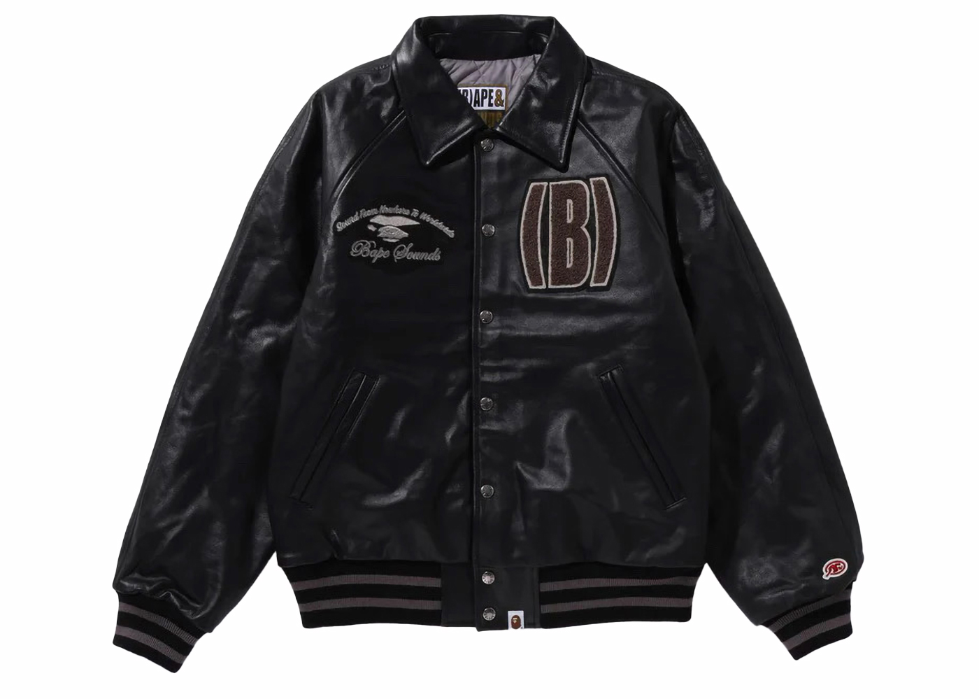 BAPE (B)APE Leather Varsity Jacket Black Men's - FW23 - US