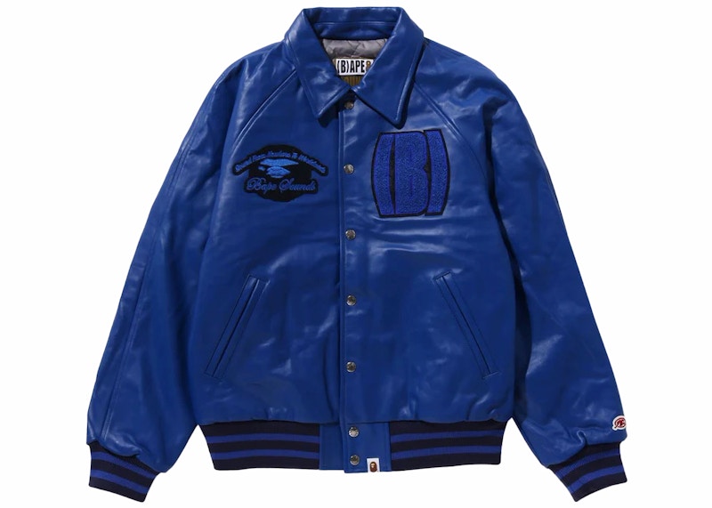 BAPE (B)APE Leather Varsity Jacket Blue Men's - FW23 - US