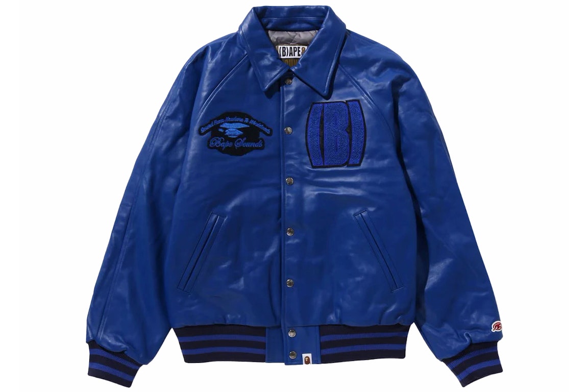 Pre-owned Bape (b)ape Leather Varsity Jacket Blue