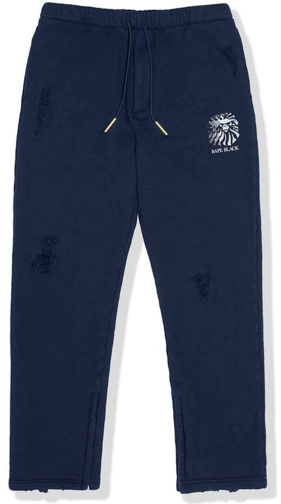 BAPE BLACK Label Distressed Sweat Pants Navy Men's - FW22 - US