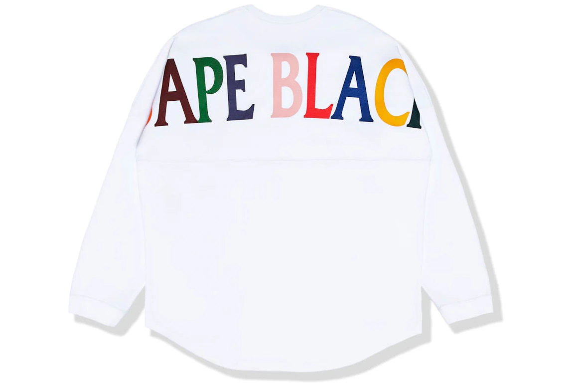BAPE BLACK Label Rainbow Logo L/S Tee White