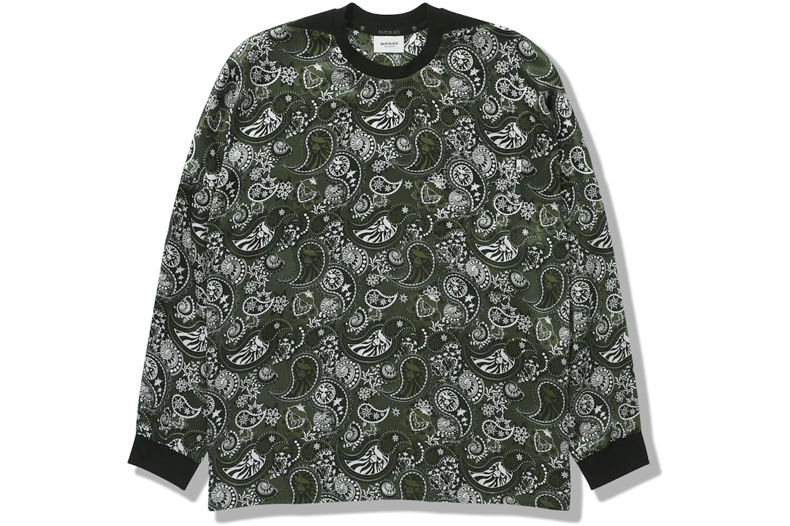 BAPE BLACK Silk Long Sleeve Tee Olivedrab