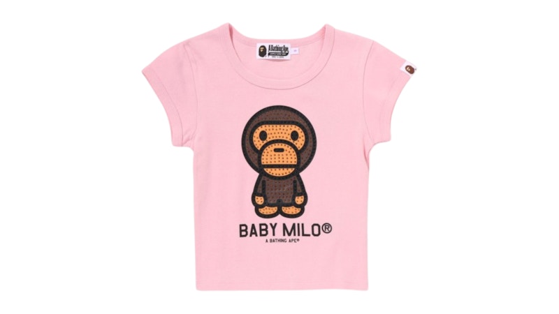 Women's BAPE Baby Milo Crystal Stone Cropped Tee Shirt in Pink