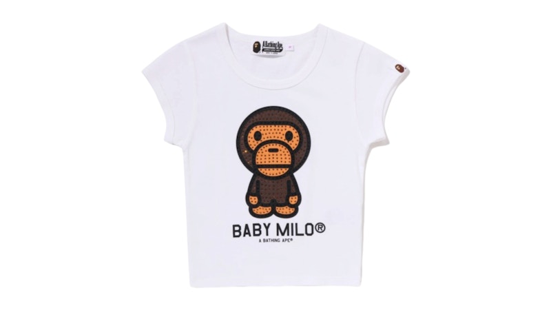 BAPE Baby Milo Crystal Stone Cropped Tee White - SS26 - JP