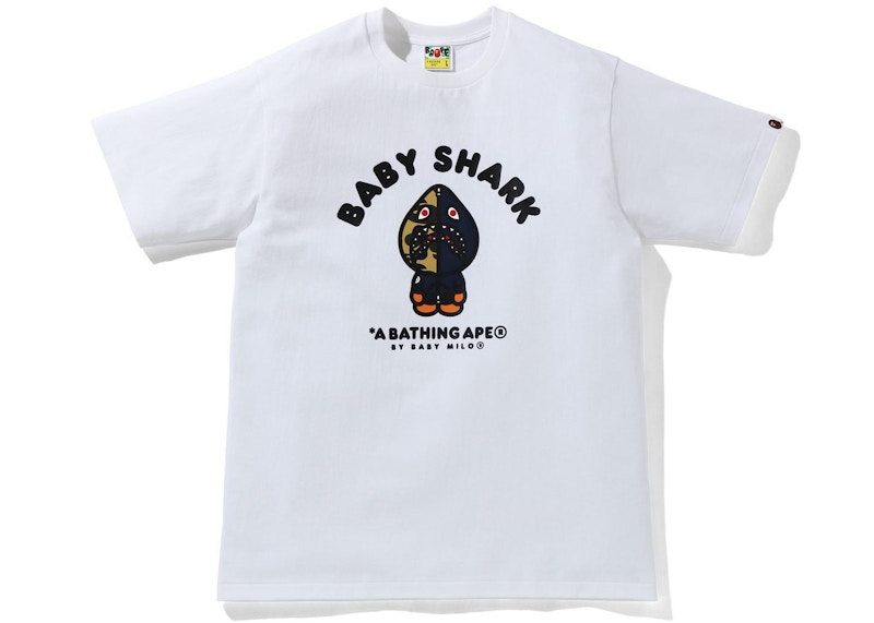 BAPE Baby Milo Shark College Tee White Navy SS21 JP