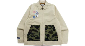 BAPE Badge Motif Zip Blouson Jacket Beige