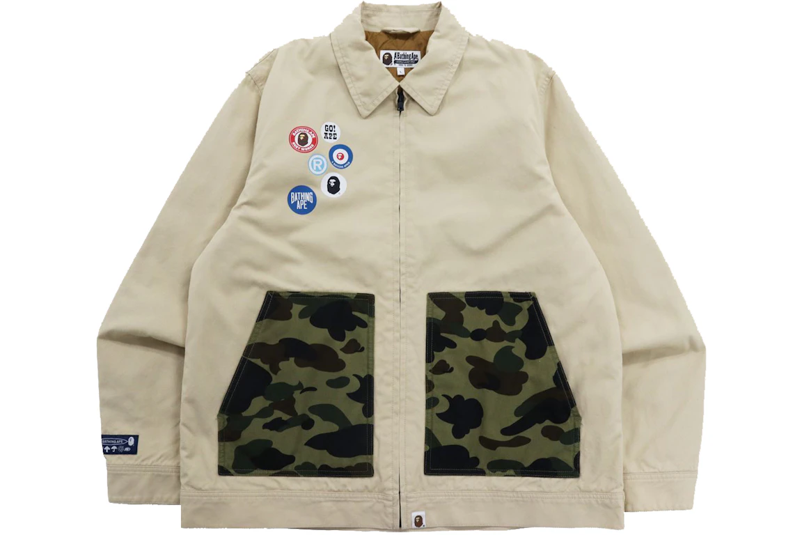 BAPE Badge Motif Zip Blouson Jacket Beige
