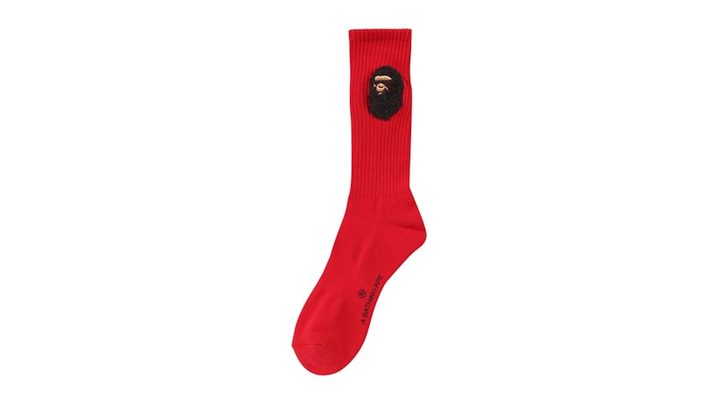 Pre-owned Bape Men's Balloon Yarn Ape Head Socks Socks In Red