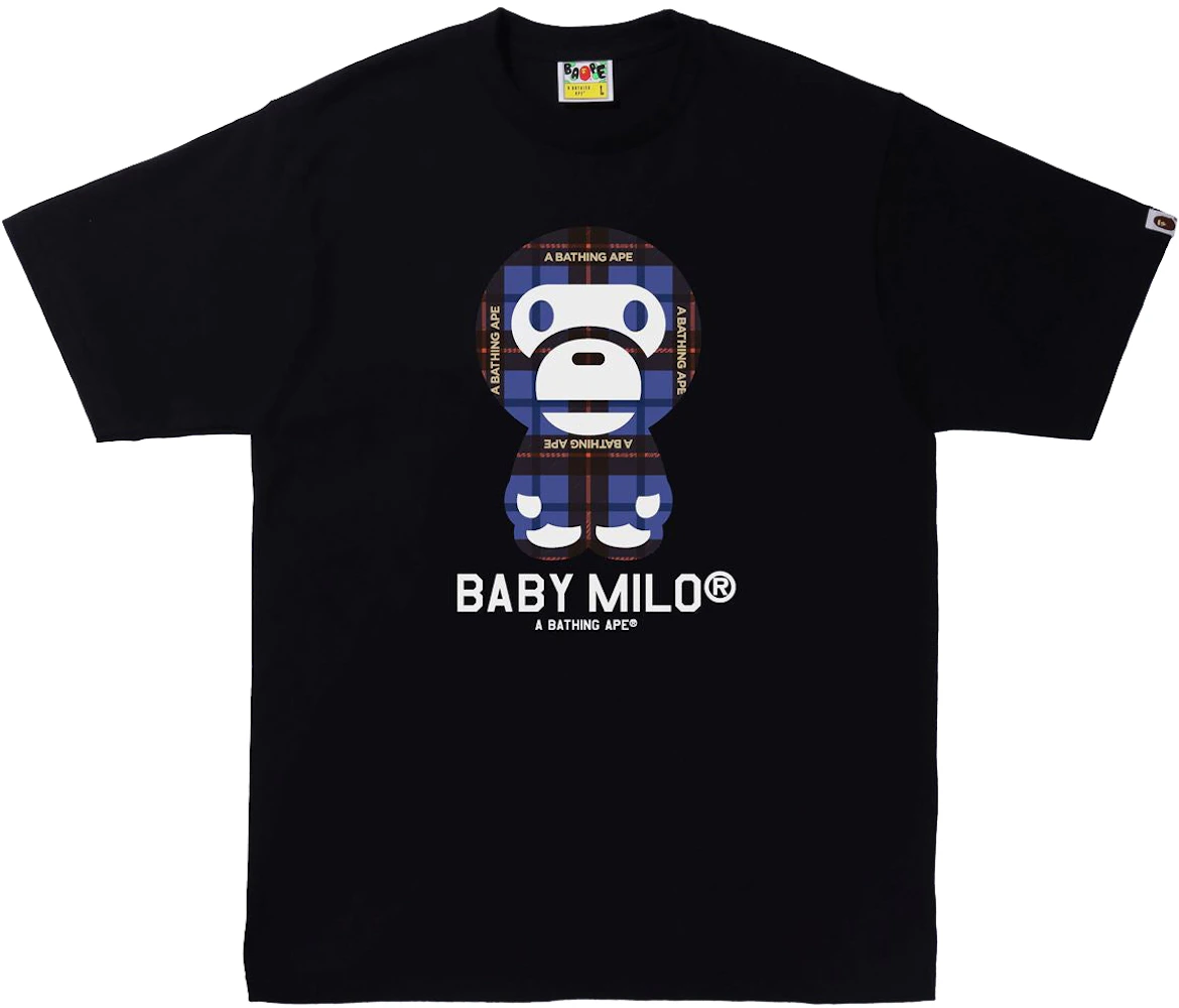 BAPE Bape Logo Check Baby Milo Tee Black/Blue Men's - SS22 - GB