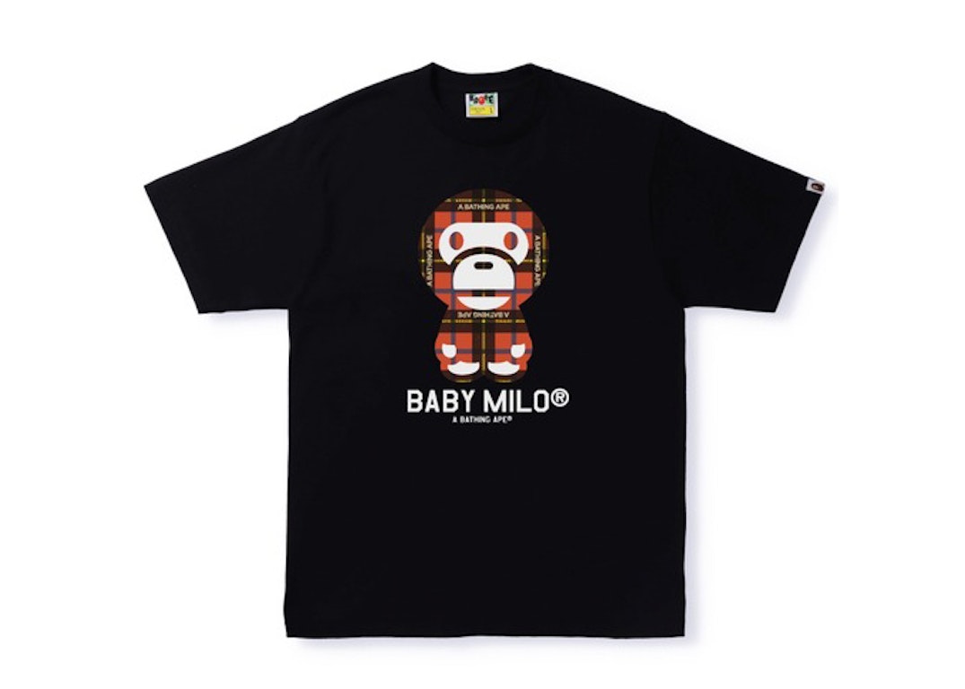 Pre-owned Bape Logo Check Baby Milo Tee Black/red
