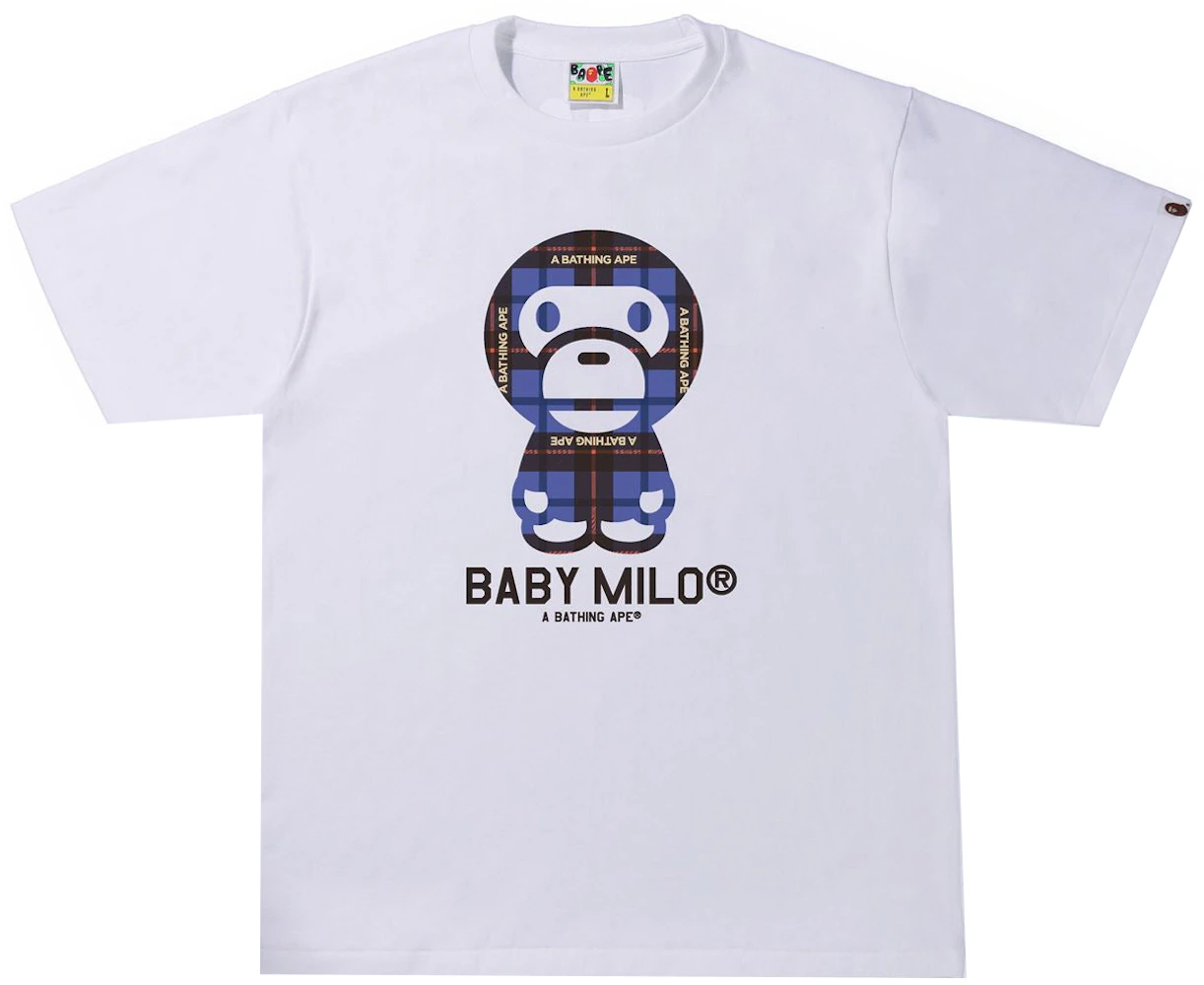 BAPE Bape Logo Check Baby Milo Tee White/Blue Men's - SS22 - US