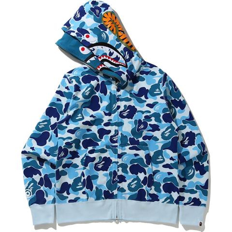 BAPE Big ABC Camo Shark Wide Full Zip Double Hoodie Blue Men s