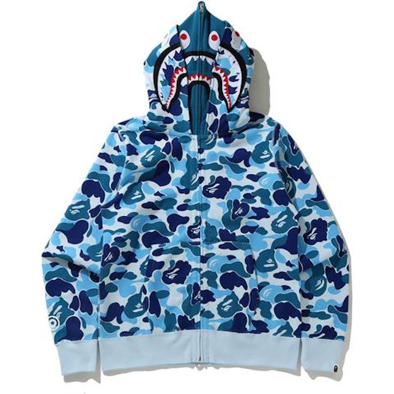 BAPE Big ABC Camo Shark Wide Full Zip Double Hoodie Blue Men's