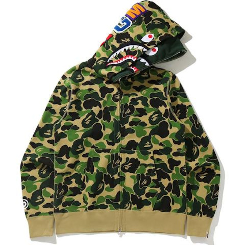 BAPE Big ABC Camo Shark Wide Full Zip Double Hoodie Green