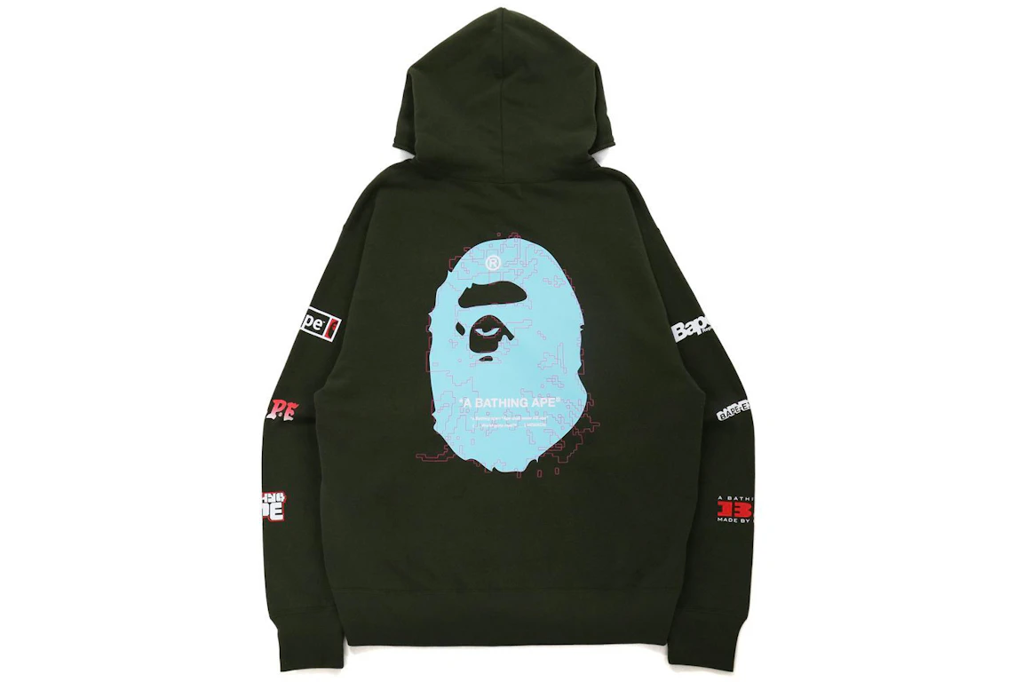 BAPE Big Ape Head Digital Mosaic Relaxed Fit Full Zip Hoodie Olivedrab