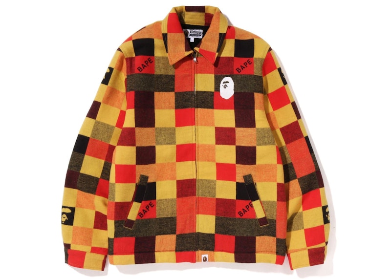BAPE Block Check Relaxed Fit Light Jacket Red Orange Men