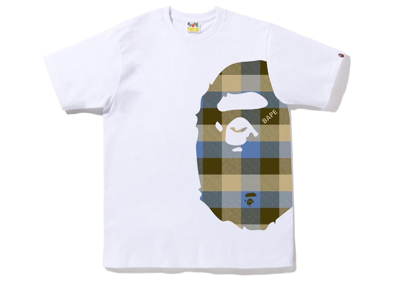 BAPE Block Check Side Big Ape Head Tee (FW22) White Beige Men's ...