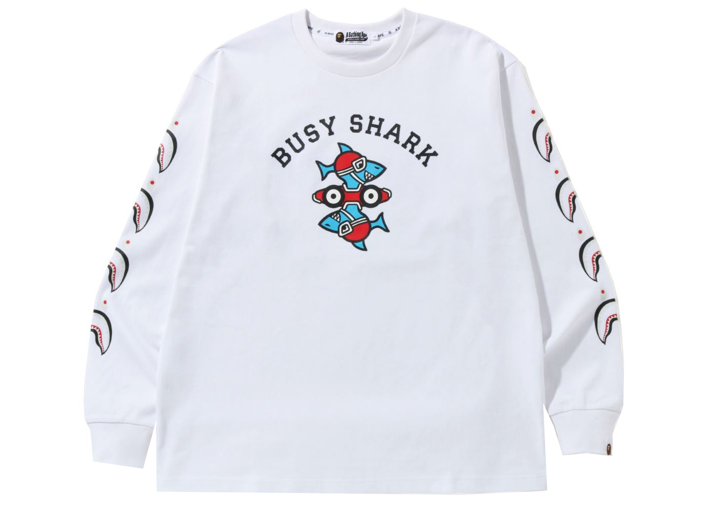 BAPE Busy Shark Relaxed Fit Heavy Weight L/S Tee White Men's