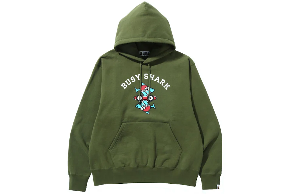 BAPE Busy Shark Relaxed Fit Pullover Hoodie (SS22) Olivedrab
