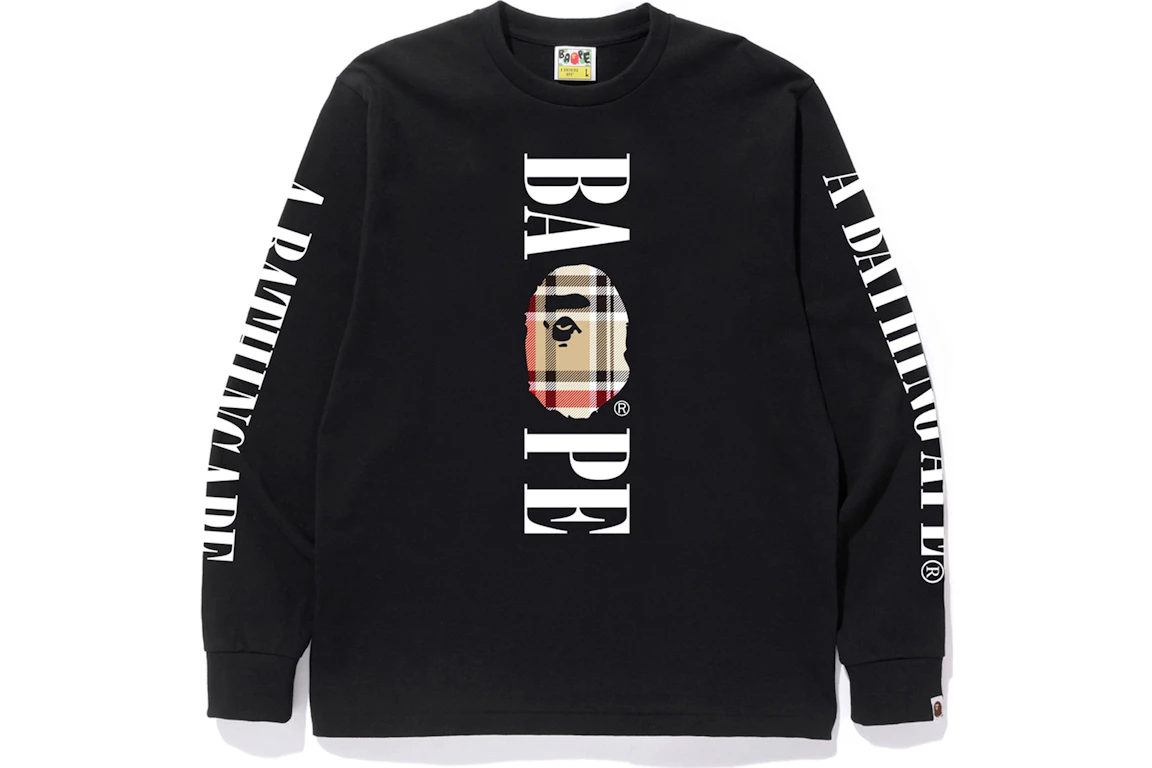 BAPE Check Bape Logo L/S Tee Black/Beige