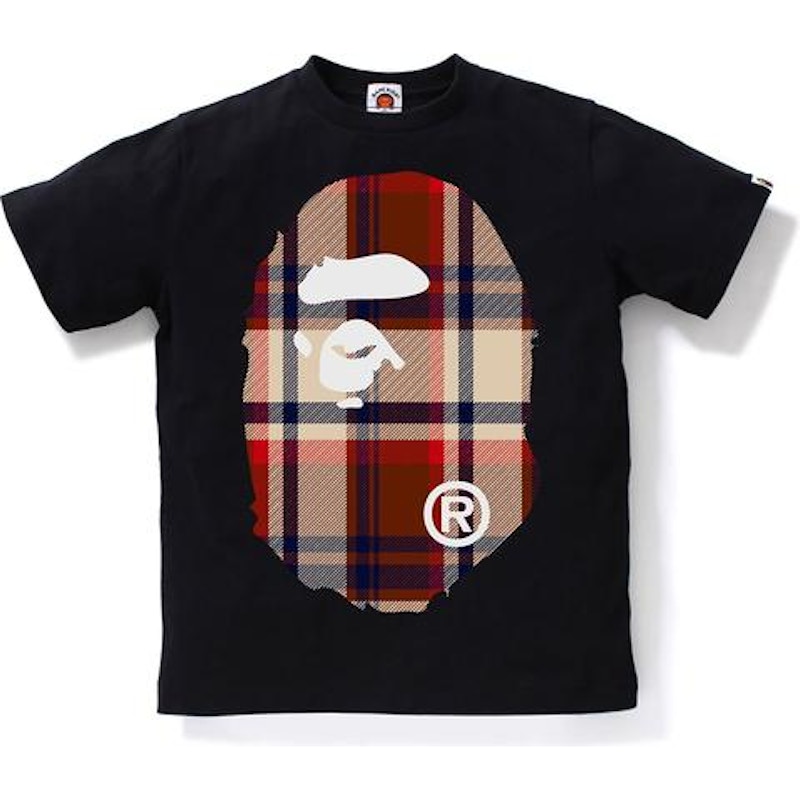 BAPE Check Big Ape Head JR Kids Tee Black/Red - SS21 Men's - US