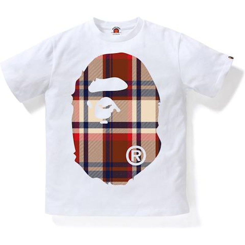 BAPE Check Big Ape Head JR Kids Tee White/Red Kids' - SS21 - US