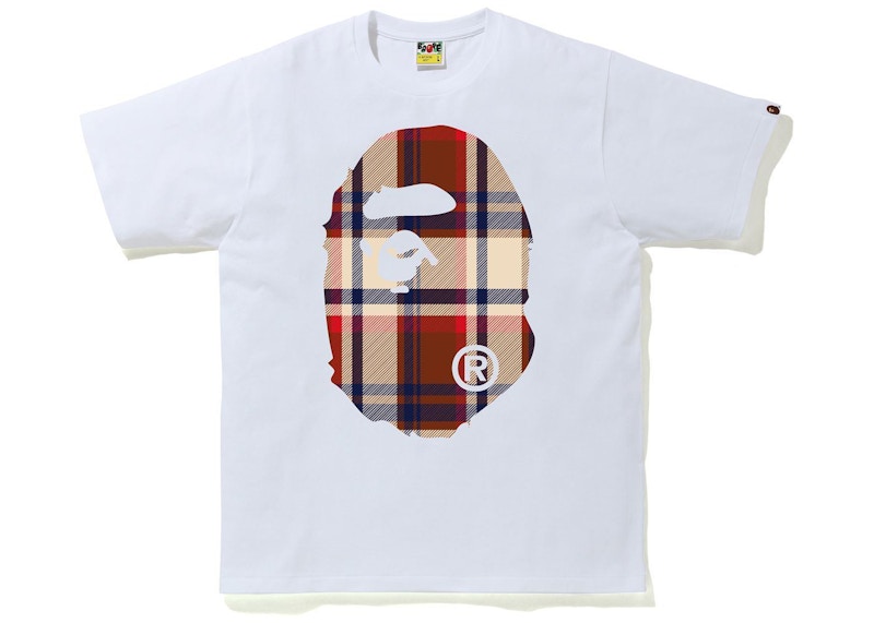 BAPE Check Big Ape Head Tee White/Red Men's - SS21 - US