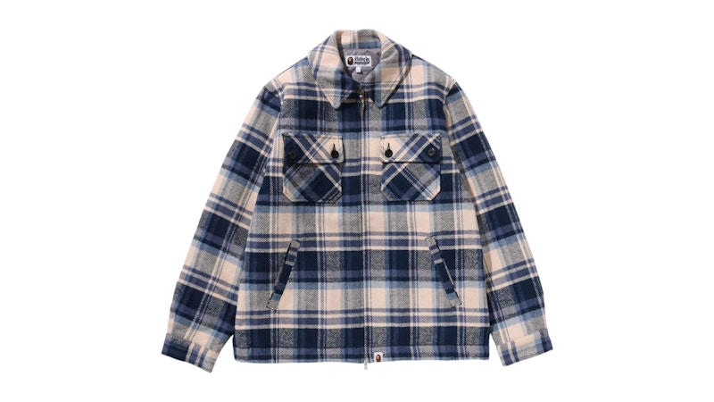 BAPE Check CPO Zip Jacket Navy Men's - FW25 - US