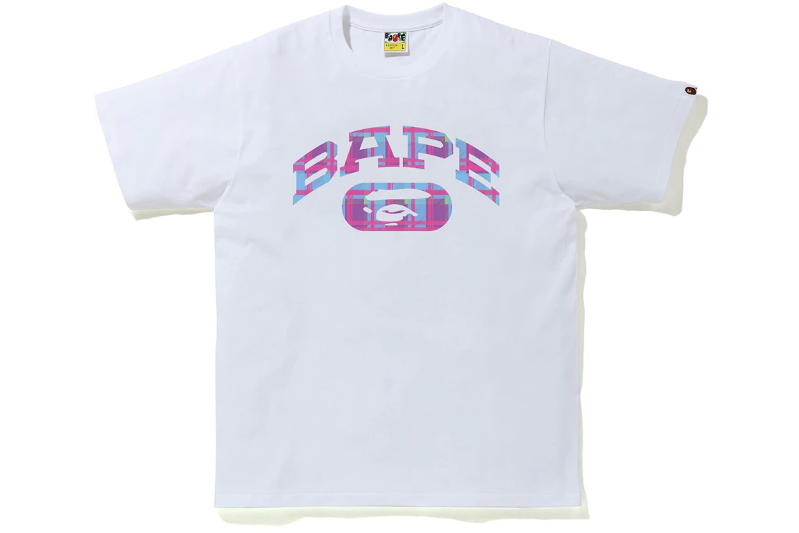 BAPE Check College Logo Tee White/Purple