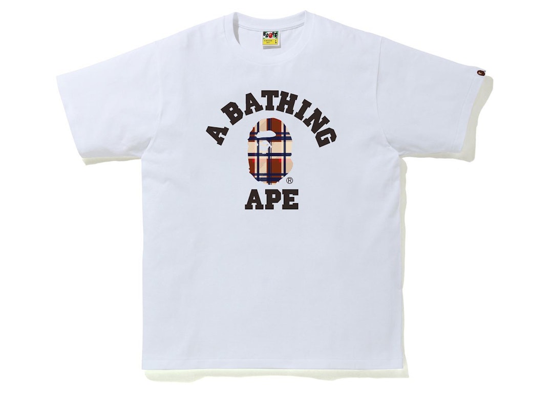 Pre-owned Bape Check College Tee White/red