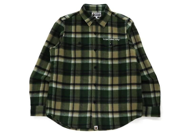 BAPE Check Flannel Shirt (FW21) Olivedrab Men's - FW21 - US