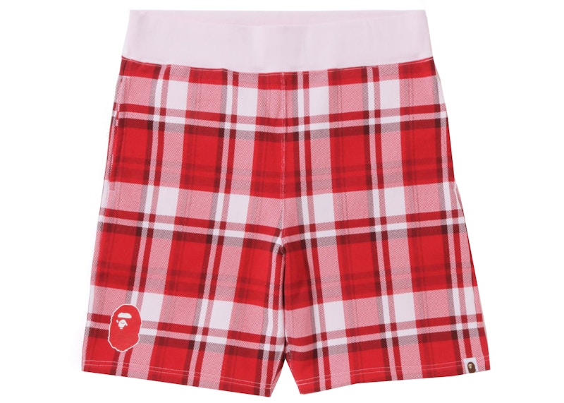 BAPE Check Gift Sweat Shorts Red