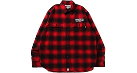 BAPE Check Shark Relaxed Fit Flannel Shirt Red
