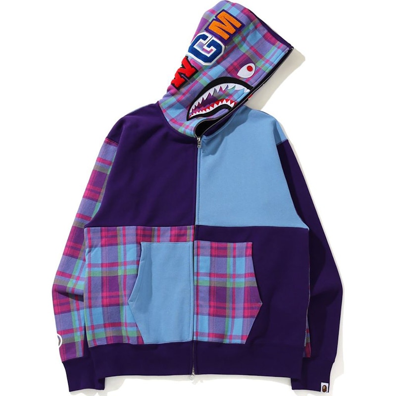 BAPE Check Shark Relaxed Full Zip Hoodie Purple Men s SS21 US