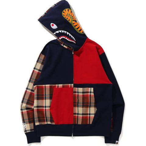 BAPE Check Shark Relaxed Full Zip Hoodie Red Men s SS21 US