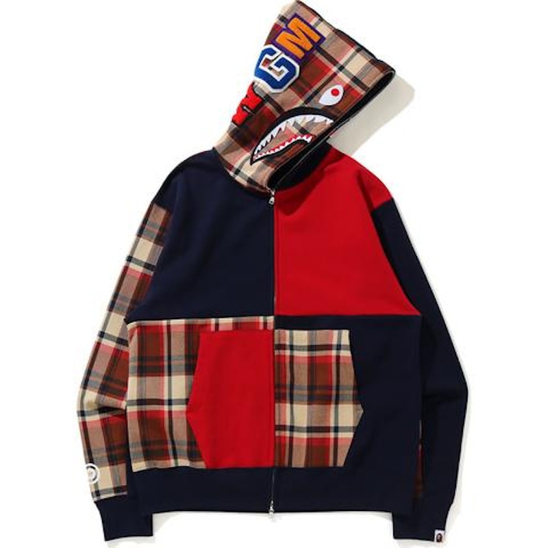 BAPE Check Shark Relaxed Full Zip Hoodie Red Men's - SS21 - US