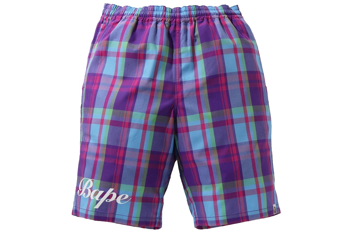 Pre-owned Bape Check Shorts Purple